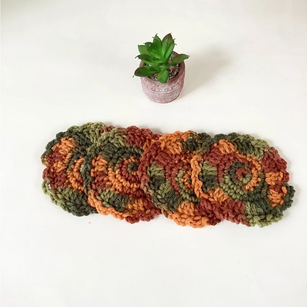 Coasters Hand Crafted Fall Brown Orange Green Rust